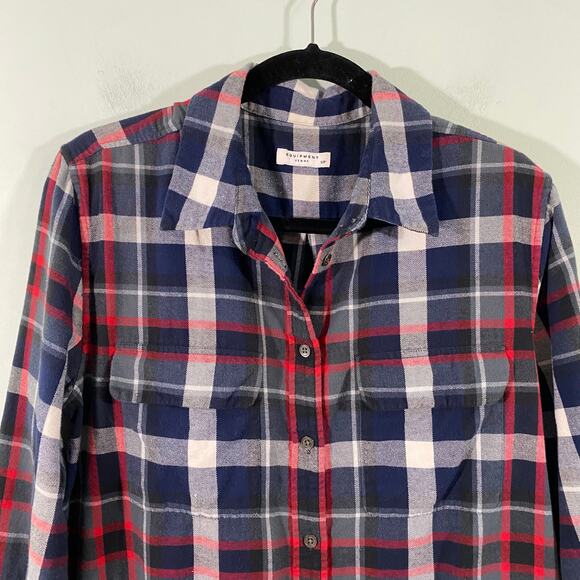 Equipment Women’s Red White and Grey Plaid Button Up Flannel Shirt Size S - Picture 2 of 9